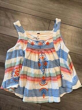 Free People Striped Embroidered Square-Neck Tank Top in Blue, White, Coral, Mint